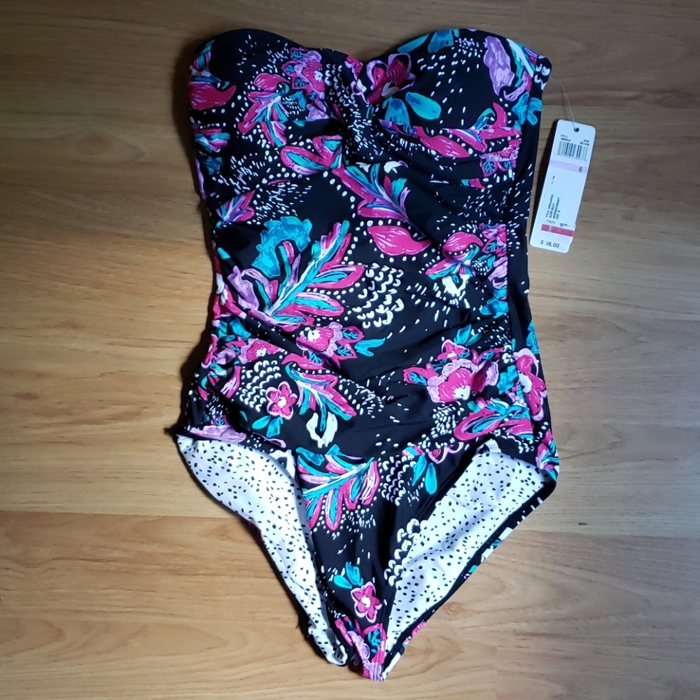 NWT Anne Cole strapless one piece floral swim suit